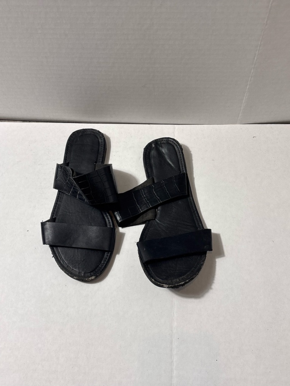 Black Leather Slide Sandals